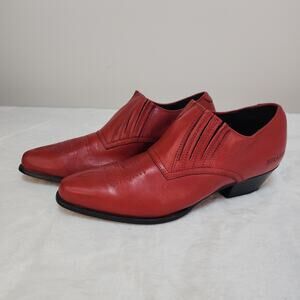 Vintage Victorian Gothic Blood Red Pointed Toe Ankle Boots 6.5 Western Romantic